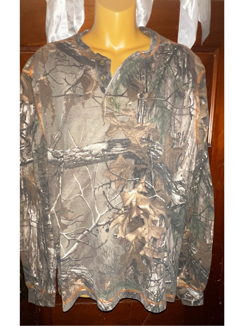 Realtree Camouflage Long-Sleeve Henley in Green, Brown, Tan